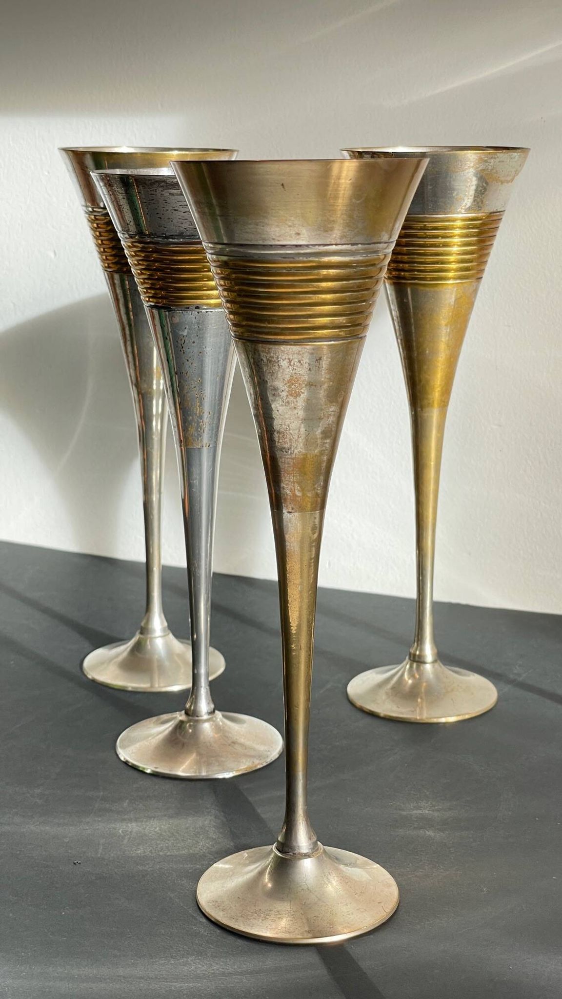 6 Flutes Champagne Laiton Argenté Vintage