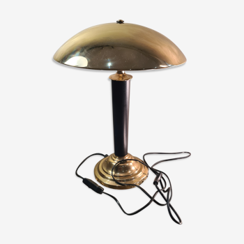 Lampe champignon style « paquebot » bois, métal laiton et metal doré 1975