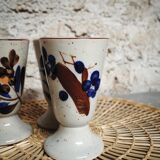 Set of 3 mazagrans in glazed sandstone floral decoration