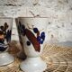 Set of 3 mazagrans in glazed sandstone floral decoration