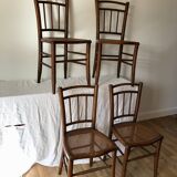 set of 4 bistro chairs in turned wood and canework stamped early 20th century