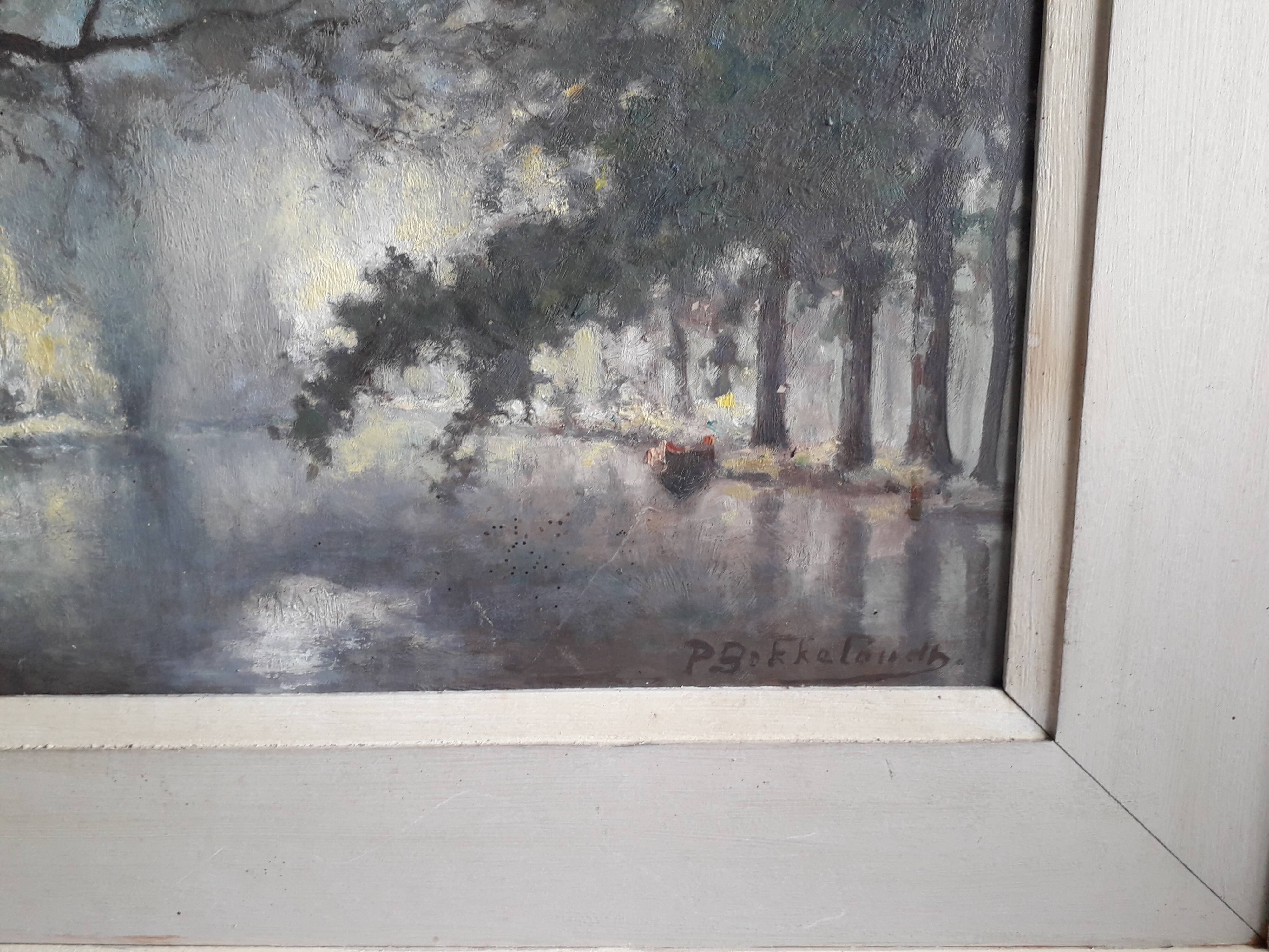 Tableau ancien à l'huile représentant un paysage