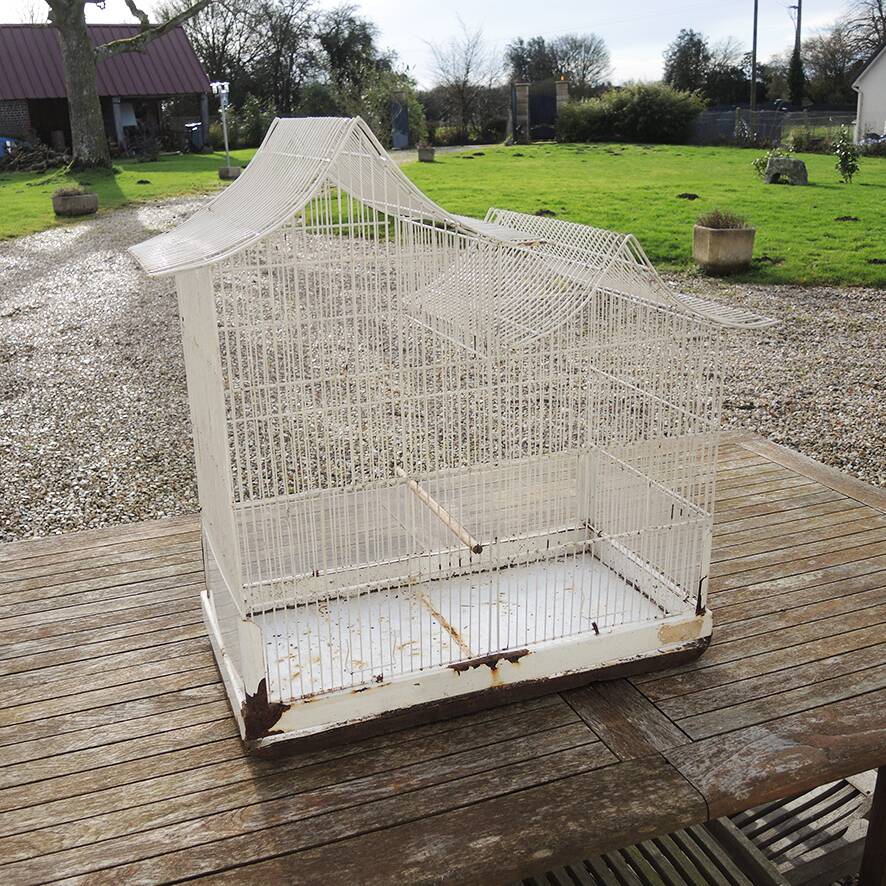 Antique Large White Metal Bird Cage
