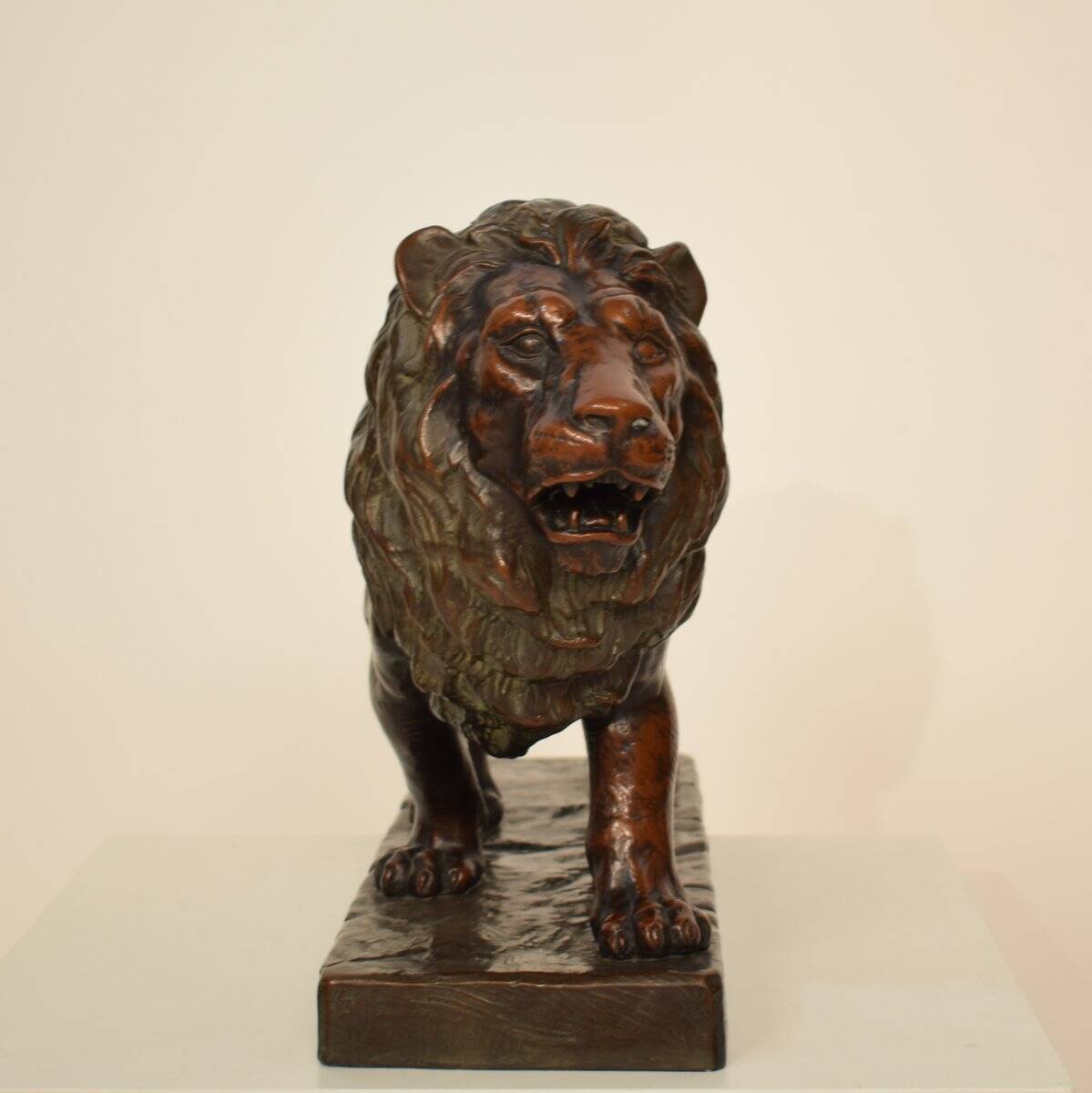 Big German Art Deco Lion Sculpture in Ceramic, Terracotta Copper, 1930