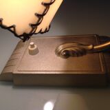 Brass bedside lamp and beige lampshade art deco style