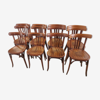 Lot de 12 chaises de bistrot baumann années 1930