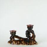 pair of double ceramic candlesticks, Brown & Pink, 1970