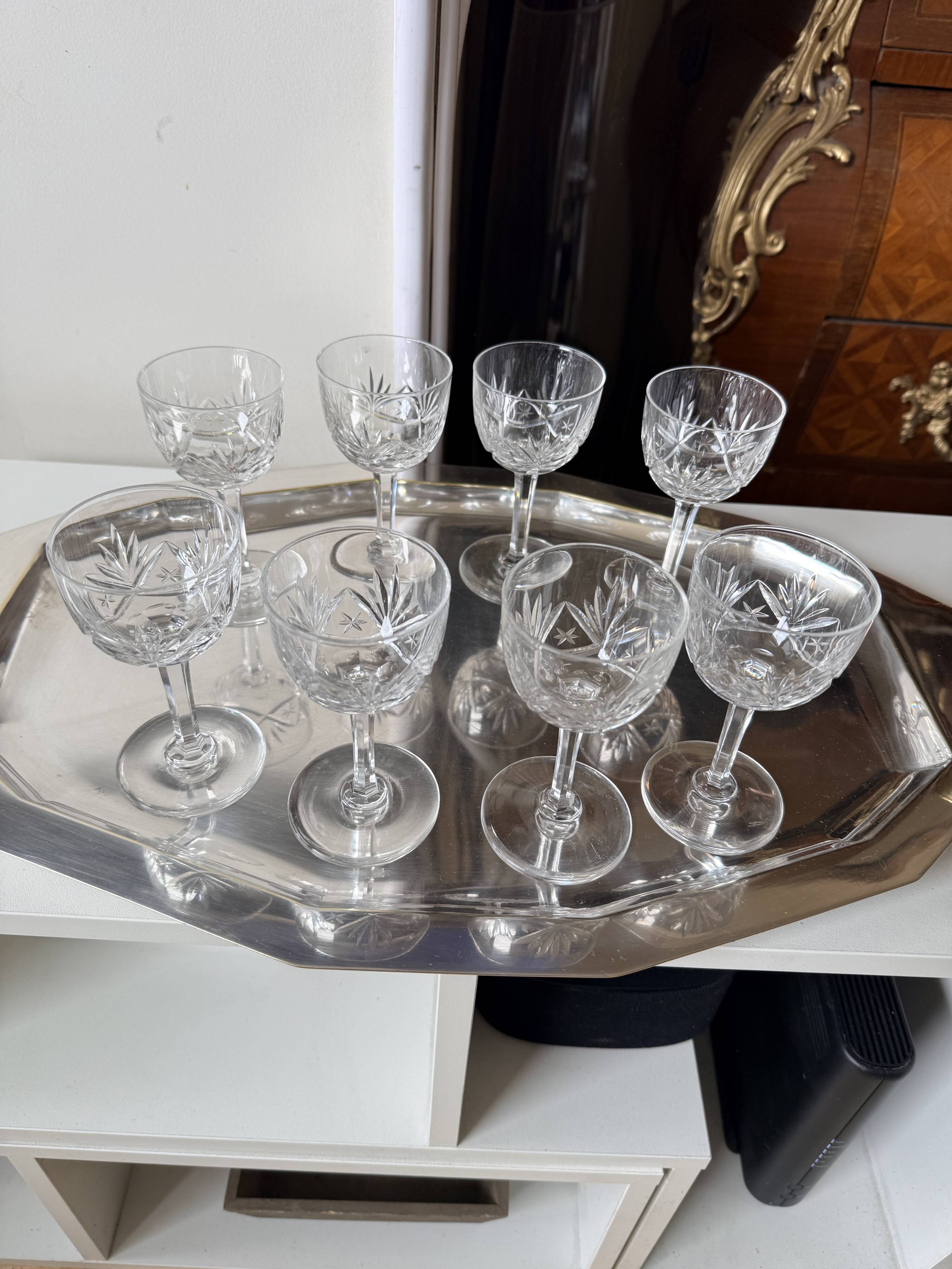 8 cut crystal aperitif glasses from Lorraine