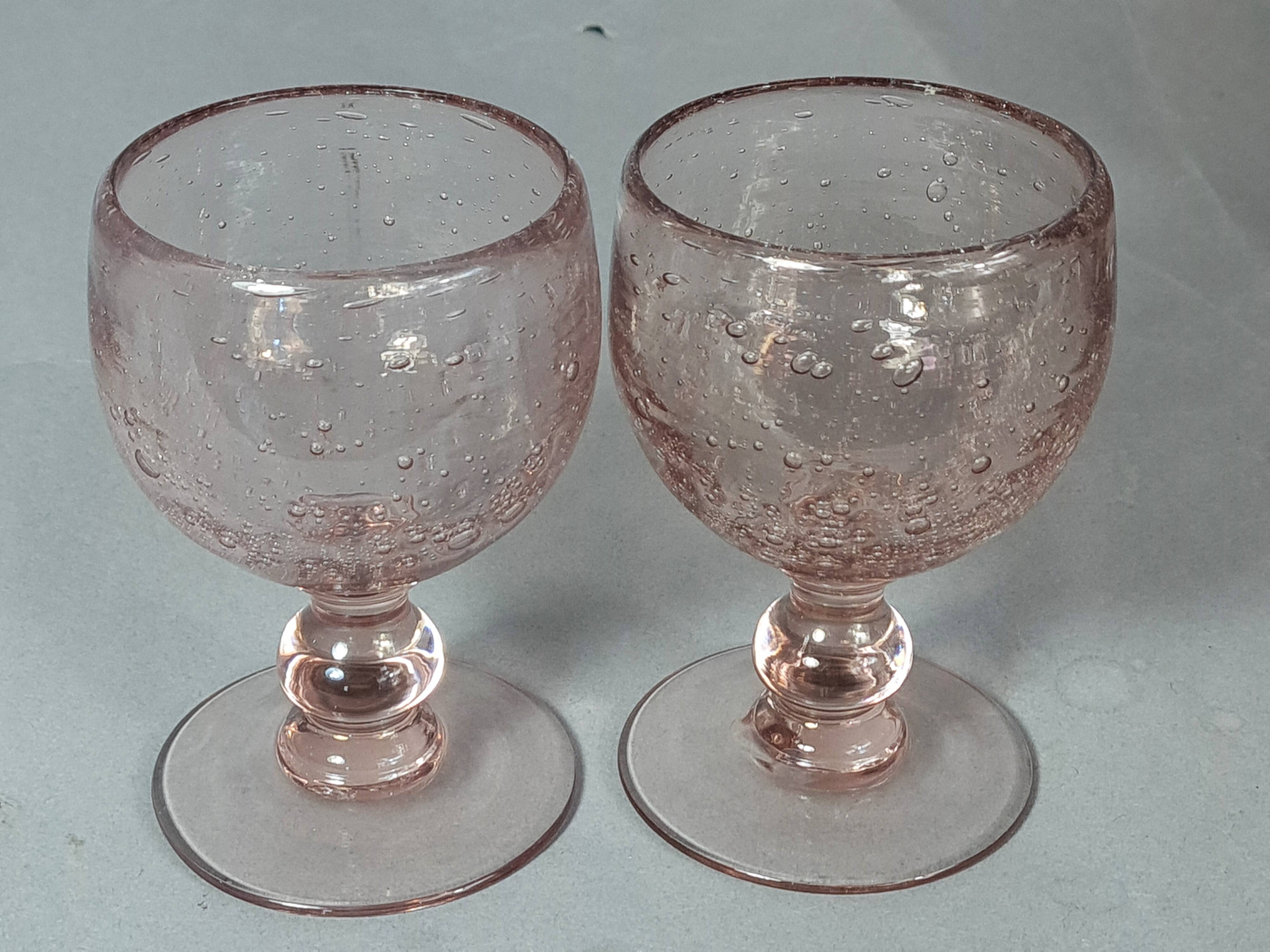 Biot 6 blown bubble glasses, small Balloon model, amethyst colour SD207.
