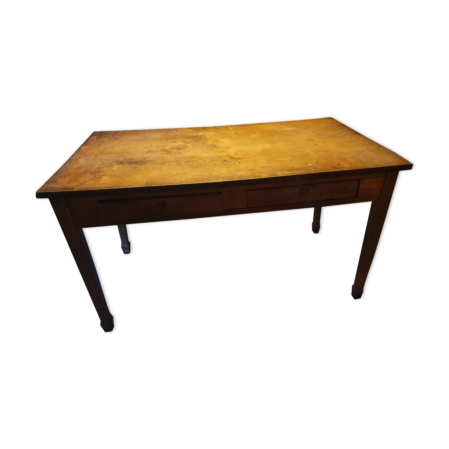 Vintage wooden antique farmhouse table with 2 drawers and their key