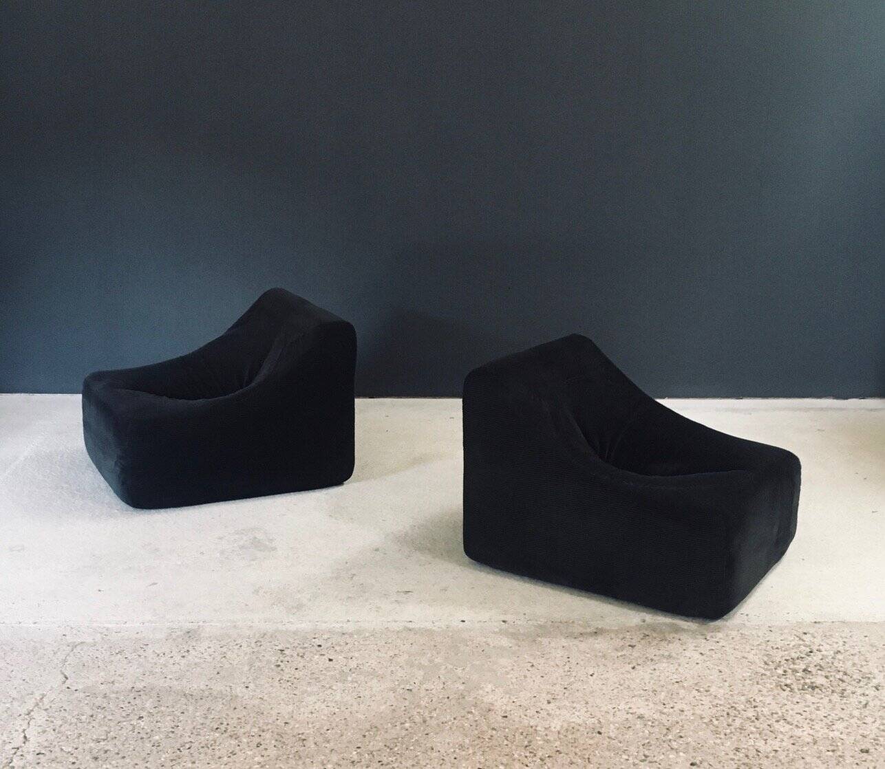 Mid-Century Modern French Corduroy Lounge Chairs, 1970s, Set of 2