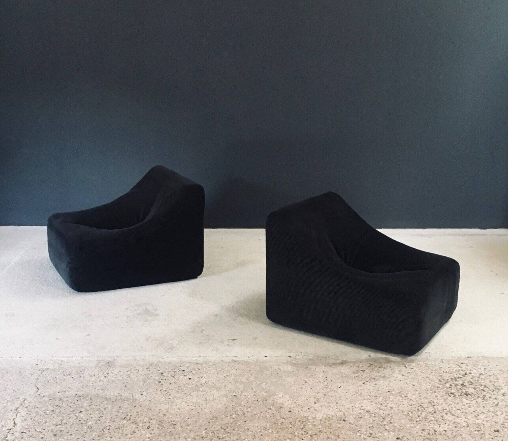 Mid-Century Modern French Corduroy Lounge Chairs, 1970s, Set of 2