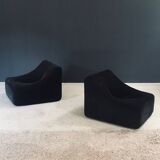 Mid-Century Modern French Corduroy Lounge Chairs, 1970s, Set of 2