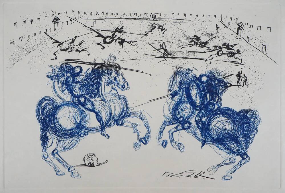 Salvador Dali: The Blue Riders, Original signed etching