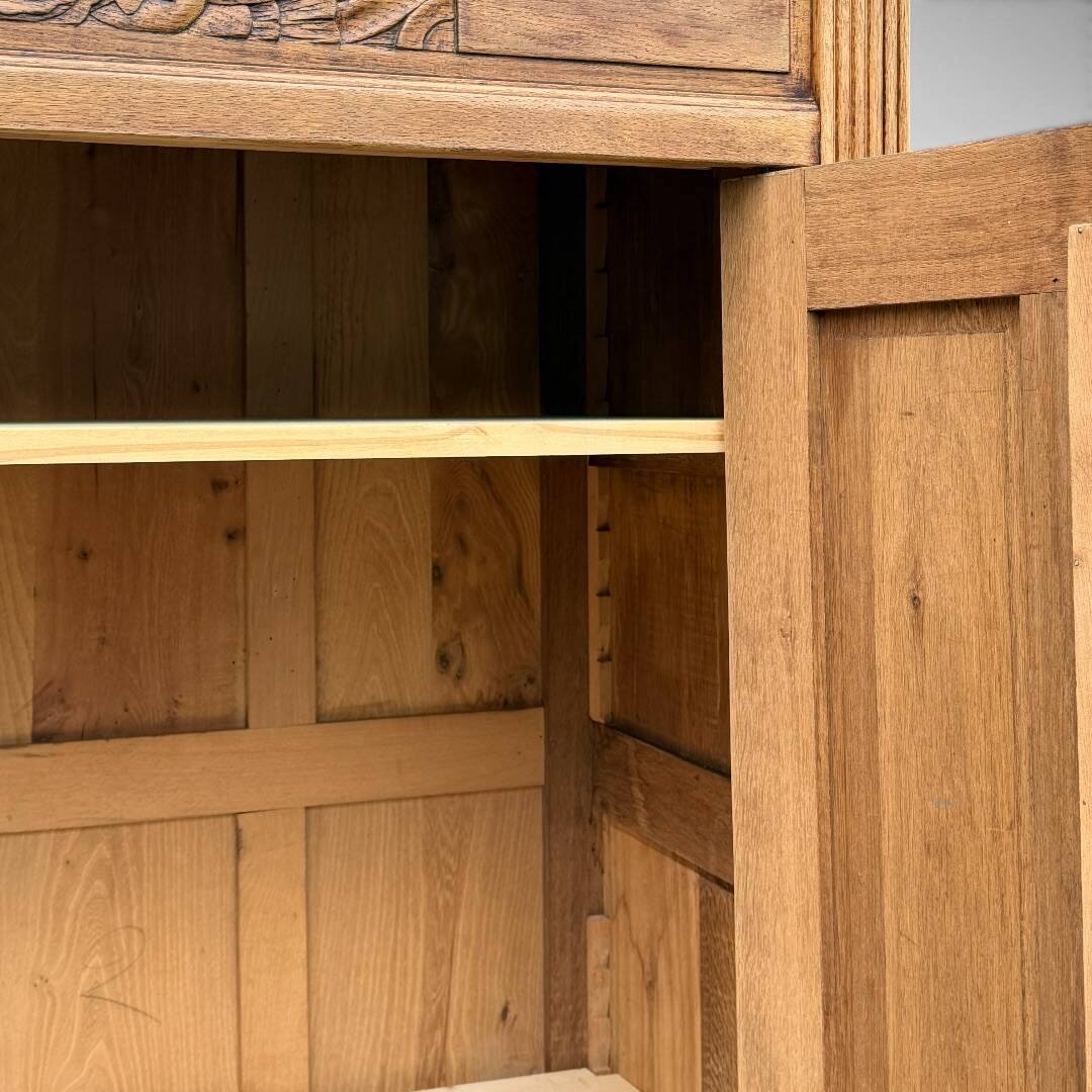 Art Deco bonnetière wardrobe from Paris in raw and solid oak.