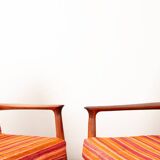 Pair of Danish armchairs in solid teak and fabric, Svend Aage Eriksen 1960.