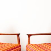 Pair of Danish armchairs in solid teak and fabric, Svend Aage Eriksen 1960.