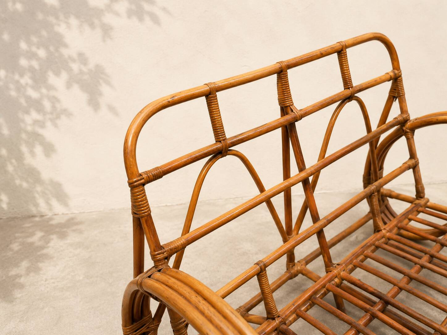 "Bretzel" vintage rattan bench – 1960s-1970s