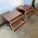 Pair of varnished bedside tables in vintage rosewood veneer 1950