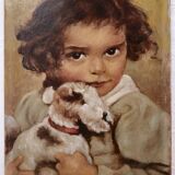 Oil portrait of a child with a dog