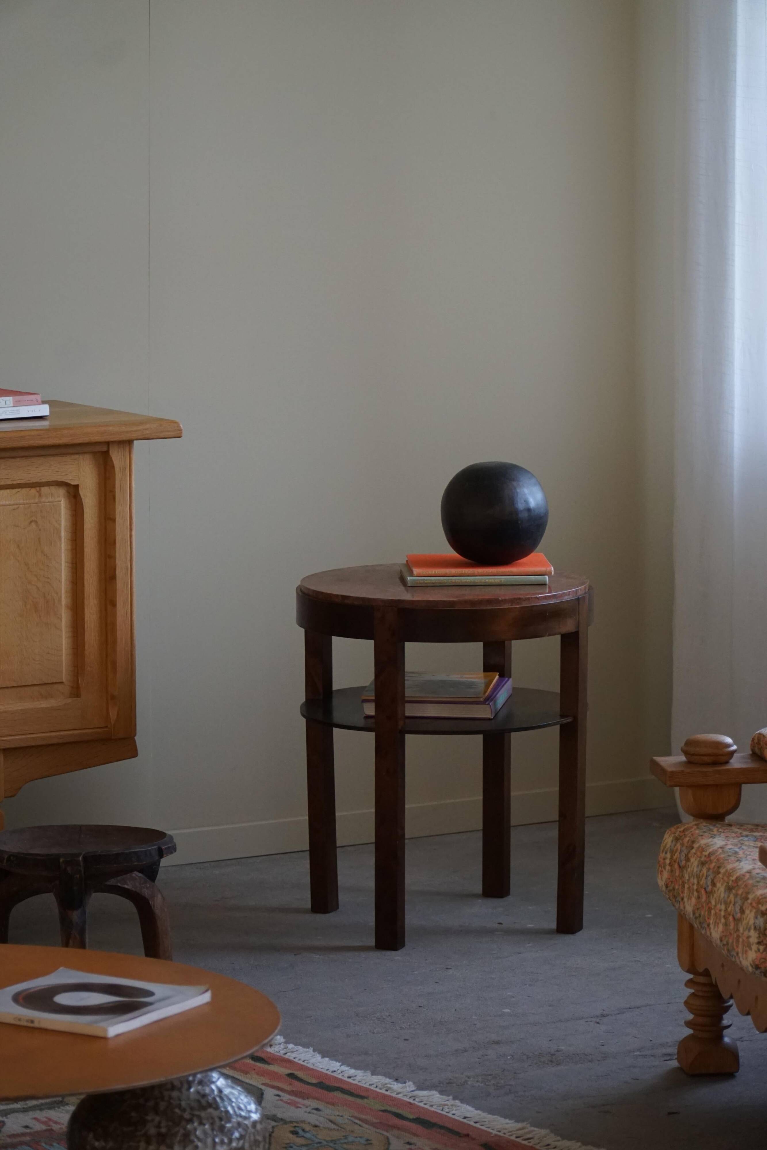 Table d'appoint ronde Art déco en hêtre et marbre, par un ébéniste danois, années 1940