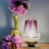 Vintage art deco globe table lamp in clear and purple glass