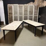 Black farmhouse table and white patinated top