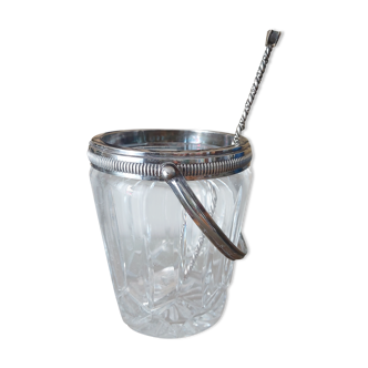 Crystal ice bucket, silver metal