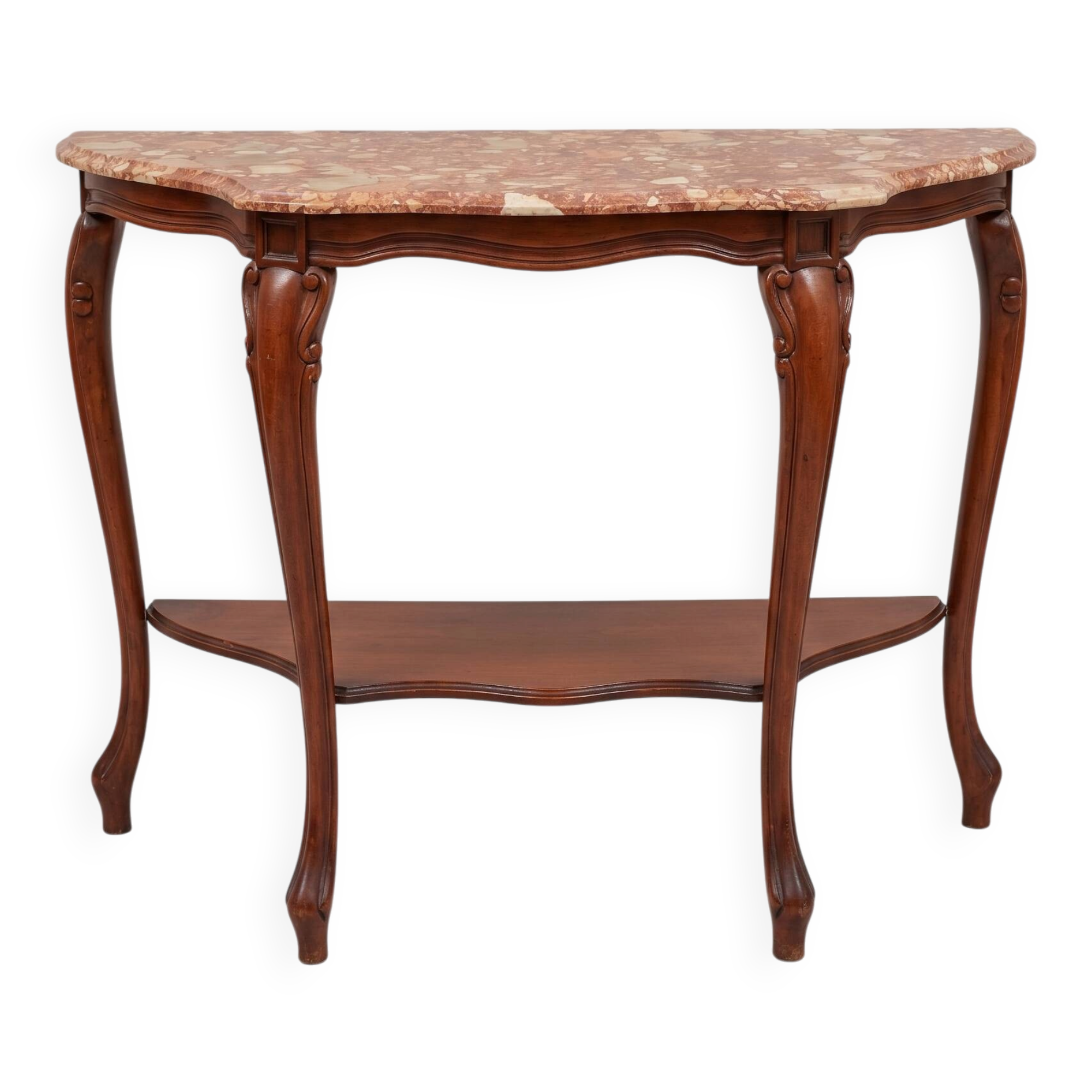 Wooden entrance console with marble top, Louis XV style.