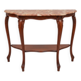 A wooden entrance console with a marble top, Louis XV style.
