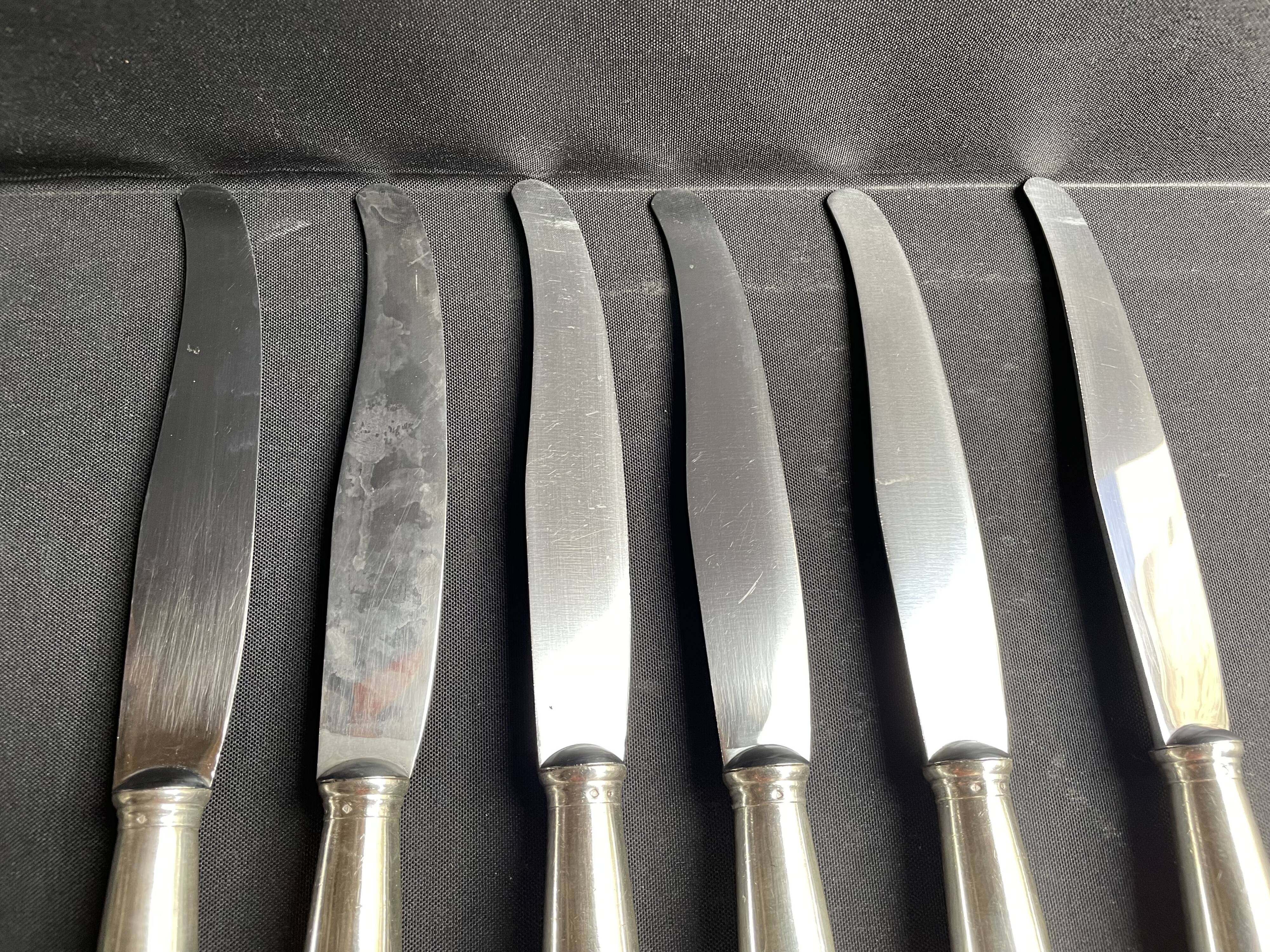 6 puiforcat richelieu silver table knives