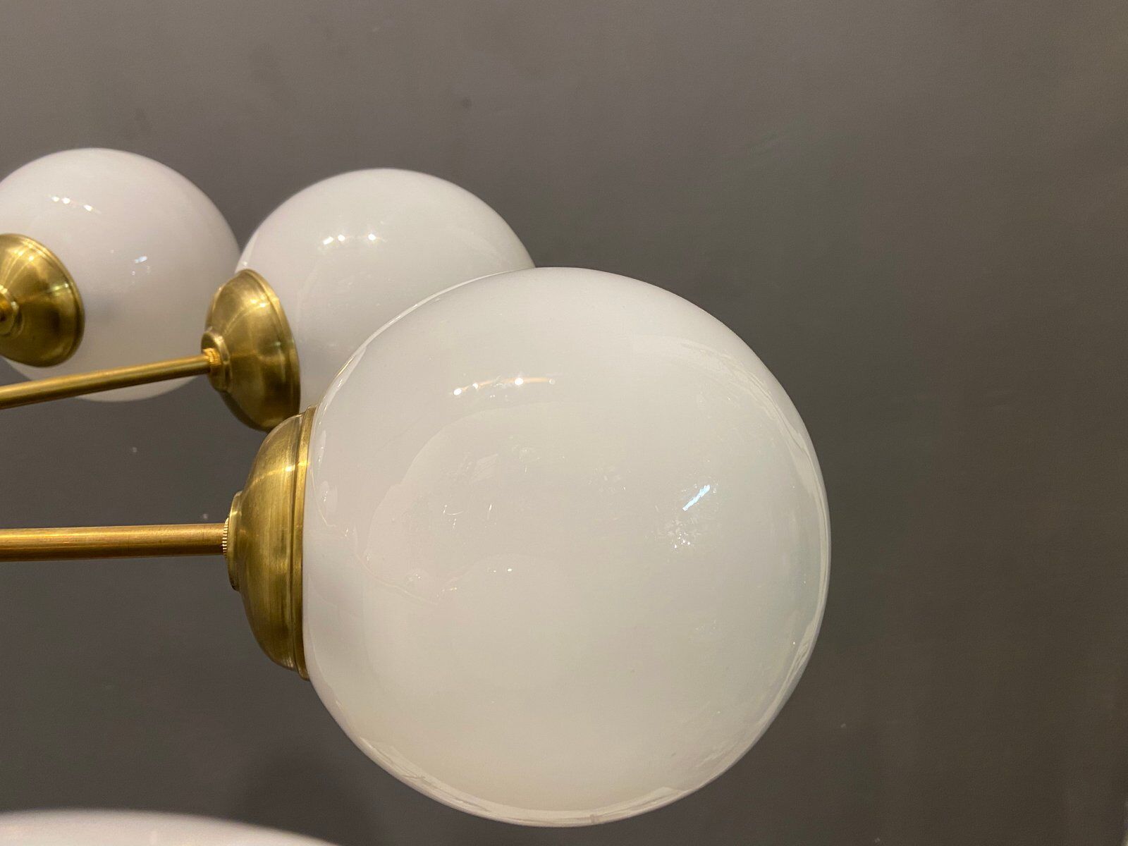 Italian sputnik chandelier in opaline glass, 1960s