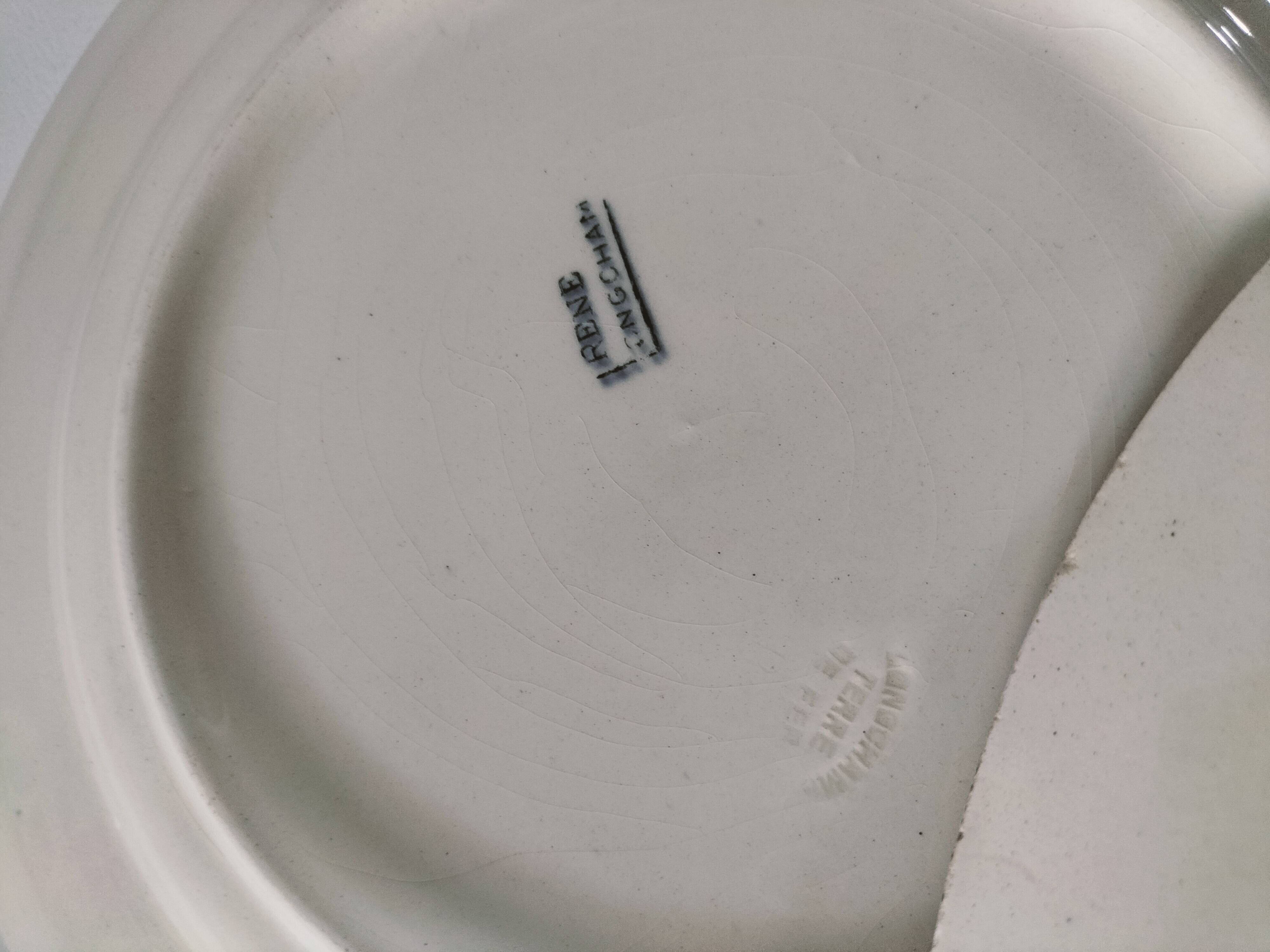 Trio of plates (2 soup plates, 1 dinner plate) Longchamp René, duck egg blue decoration