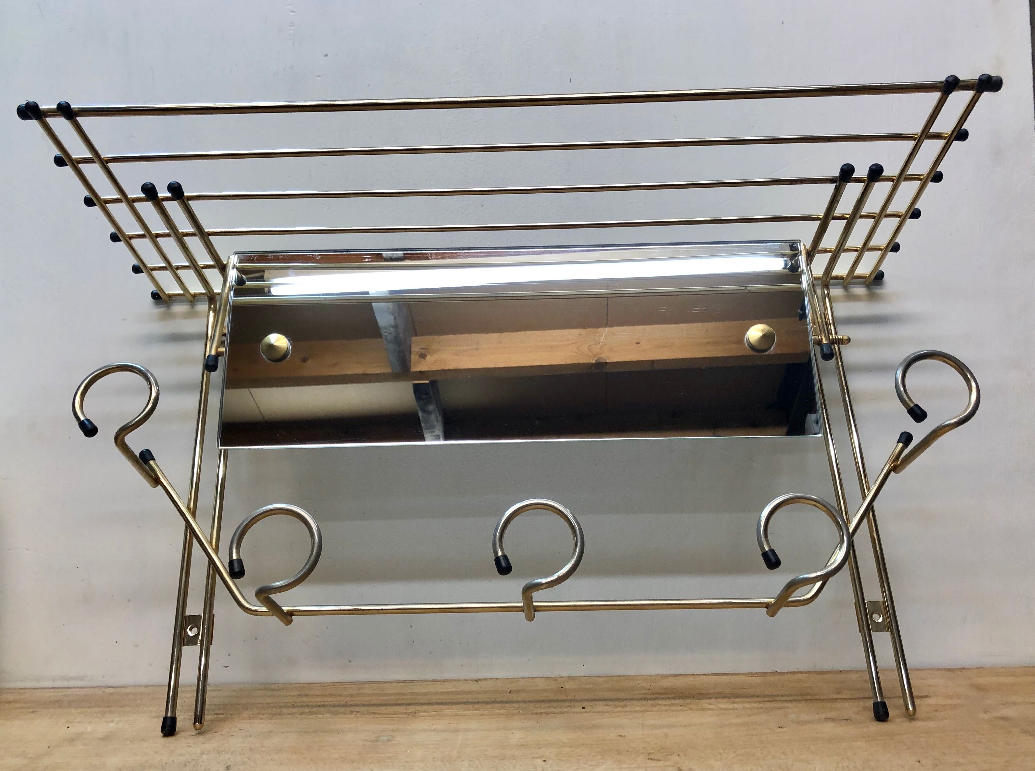 Galvano brass swivel mirror coat rack 1963