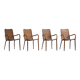 Set of 4 vintage Italian wicker and birch armchairs, mid-century modern, 1950.