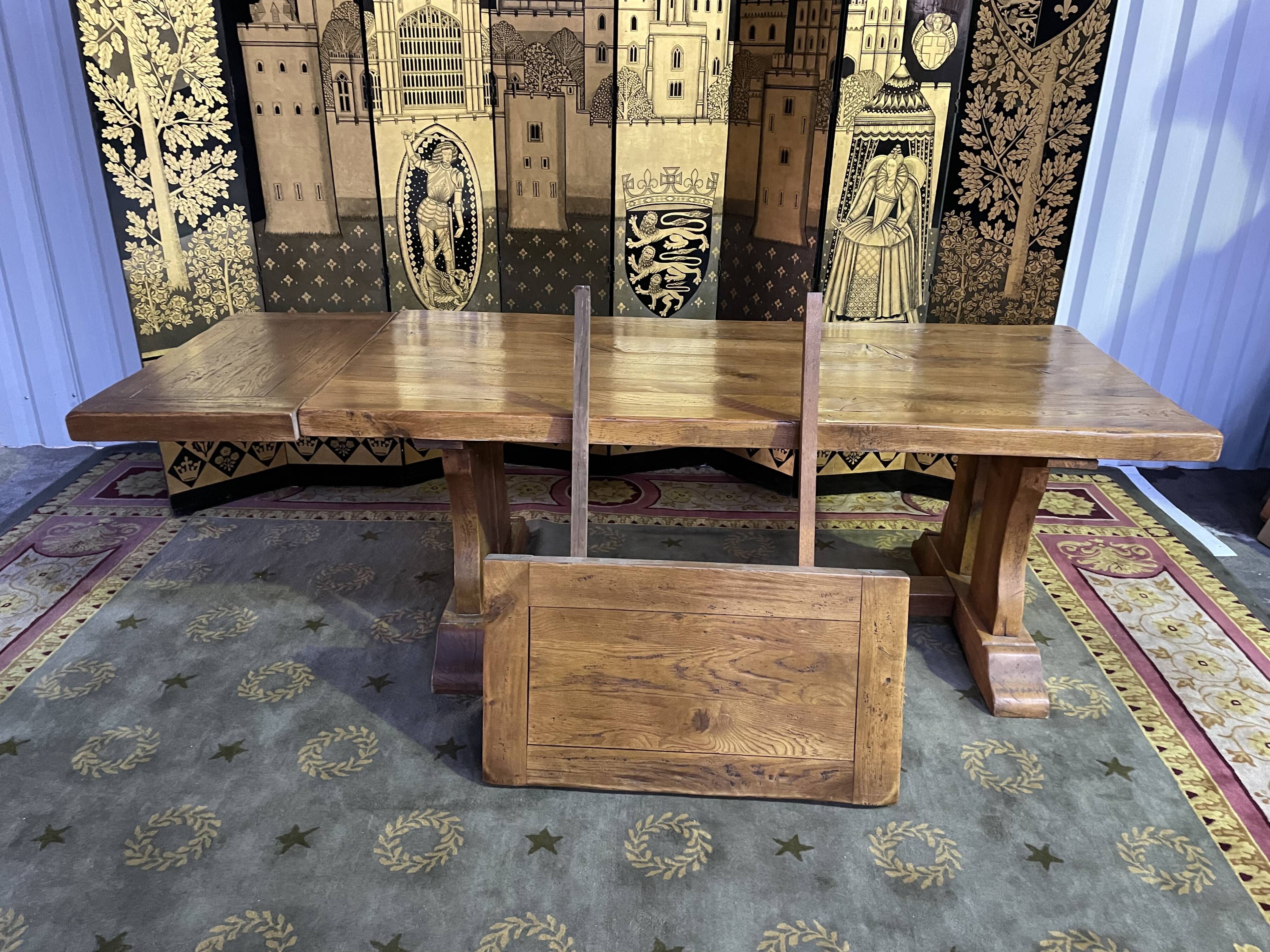 Oak monastery table with 2 extensions