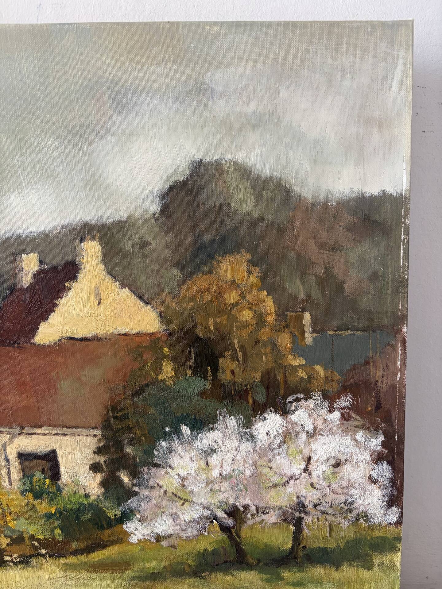 Le printemps au hameau, huile sur toile signé