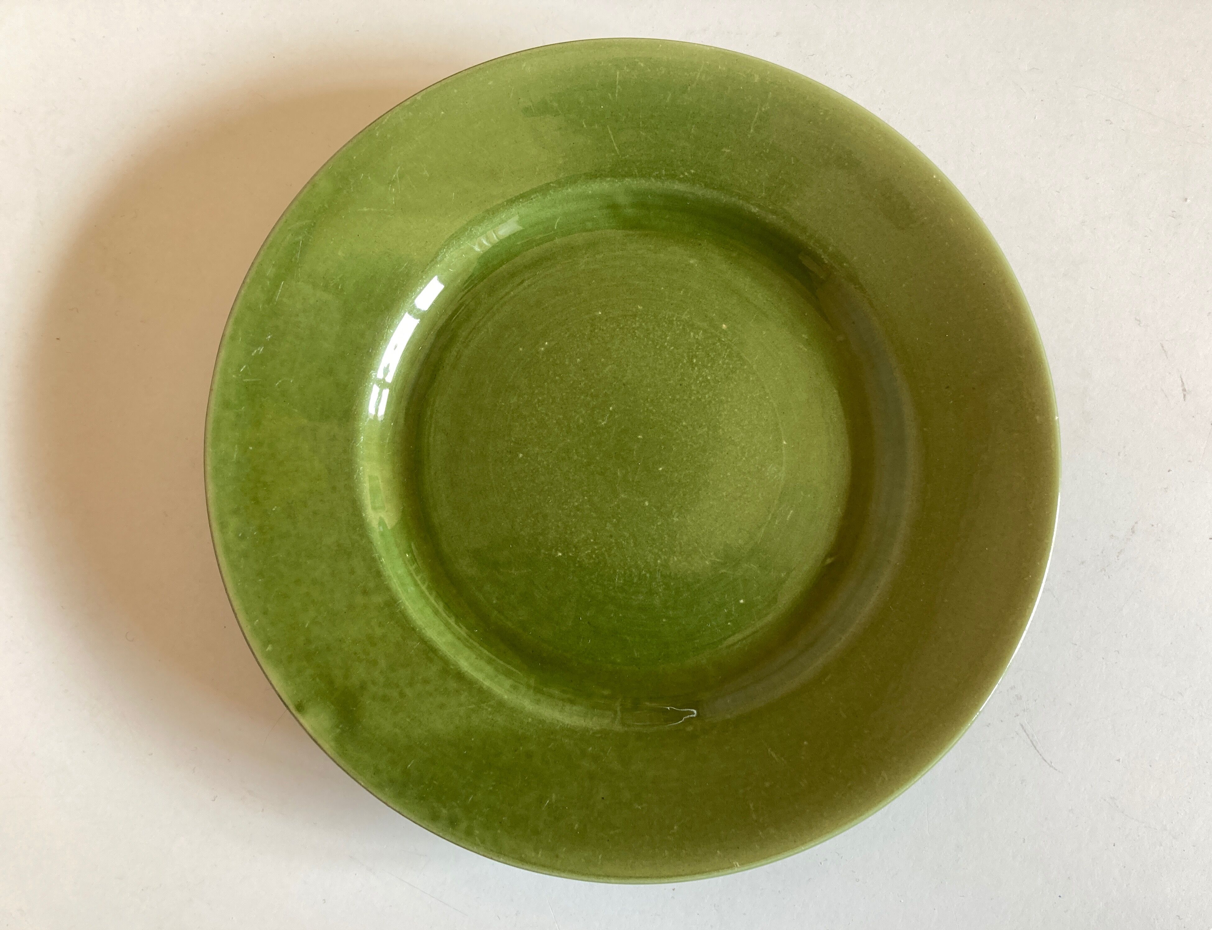 Set of 6 plates in green faience 1960