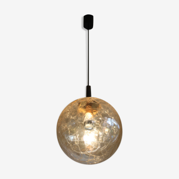 Crackle glass ball pendant light by Doria Leuchten, Germany 1970s.