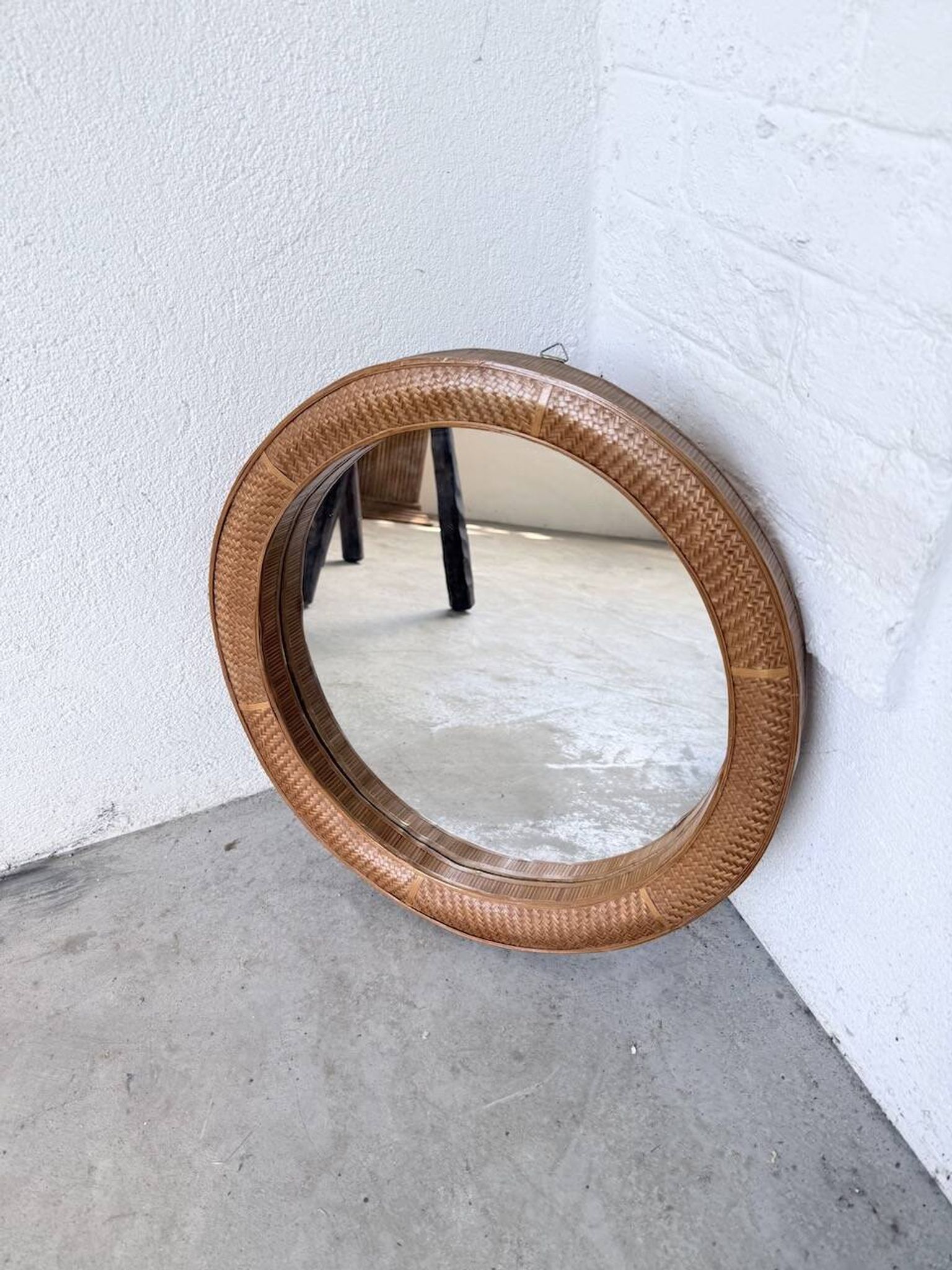 Woven wicker round mirror 1960