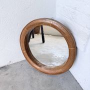 Woven wicker round mirror 1960