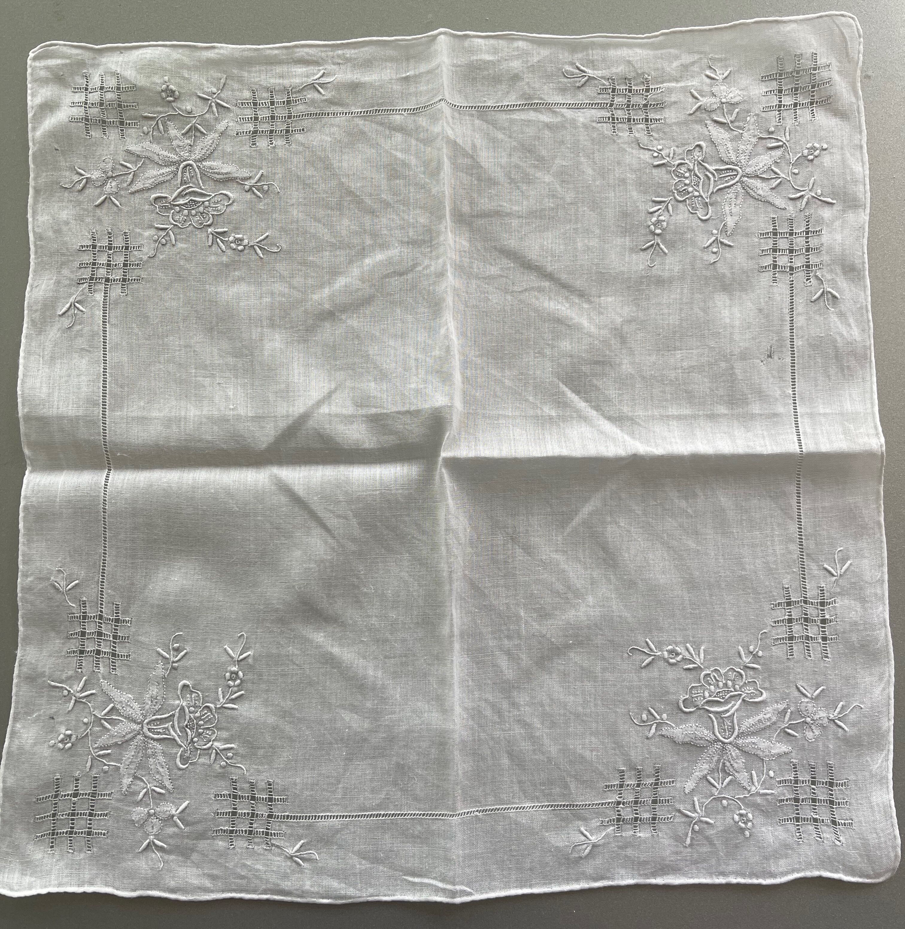 Set of 2 antique embroidered handkerchiefs or tea towels