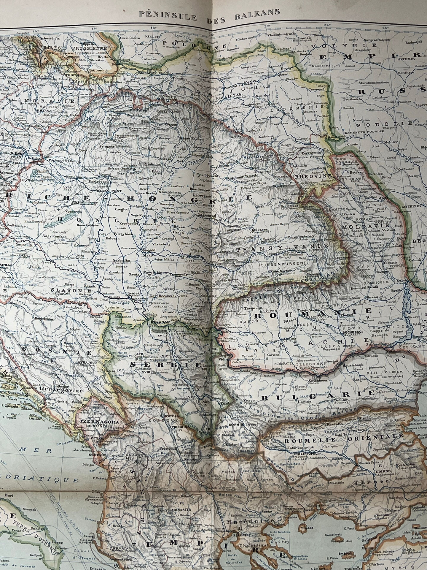 Carte ancienne Péninsule des Balkans 69x54cm