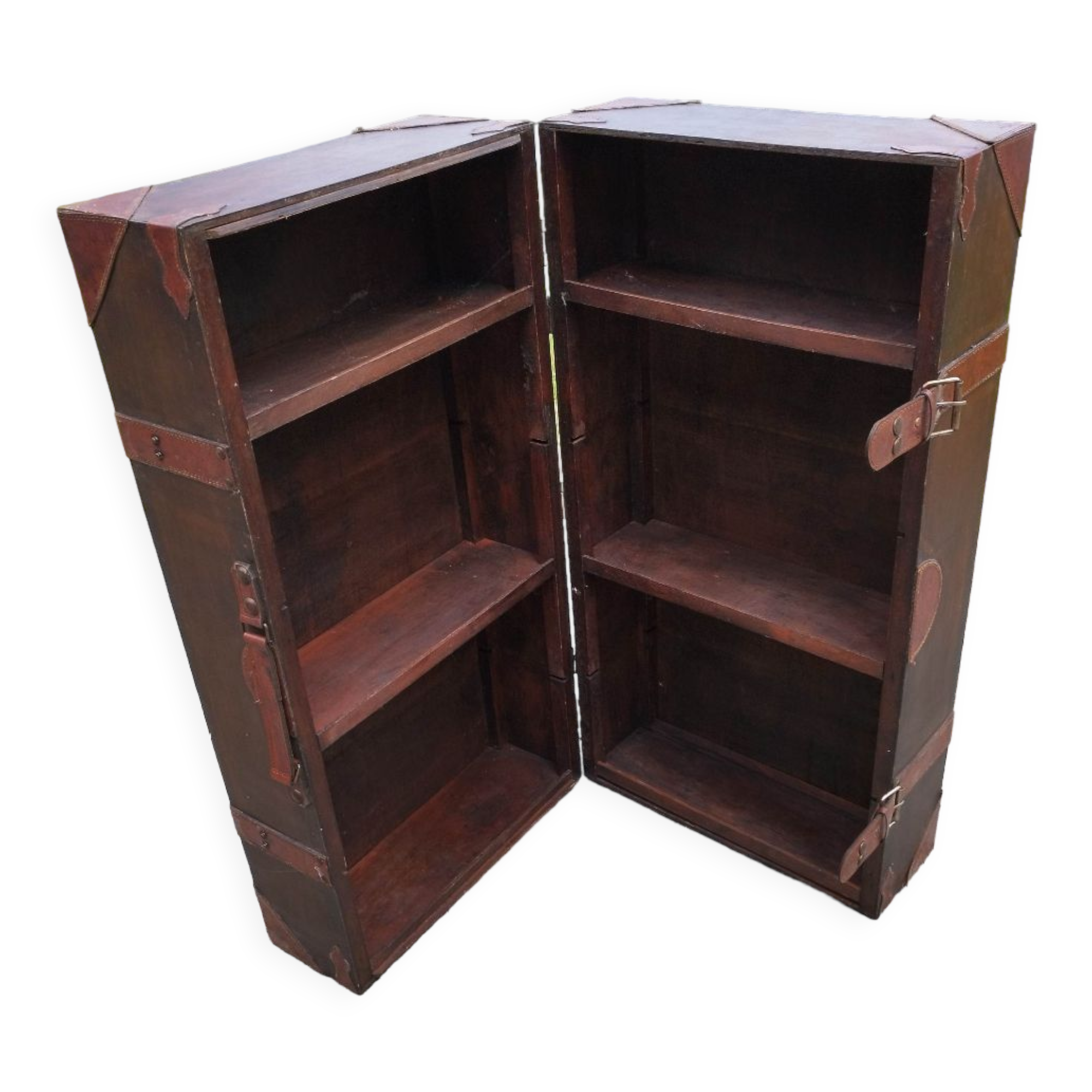 Furniture trunk wood coffee table shelves library suitcase