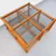 Vintage square coffee table in pine and smoked glass from the 70s and 80s.