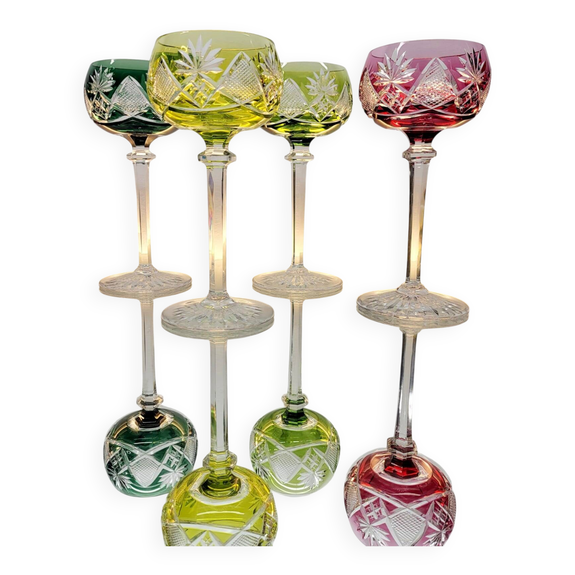 Box of 4 Val Saint Lambert "Berncastel" no. 204 Roemer glass – Belgium 1905