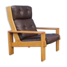 Armchair highback in oak and leather, Esko Pajamies for Asko 1970