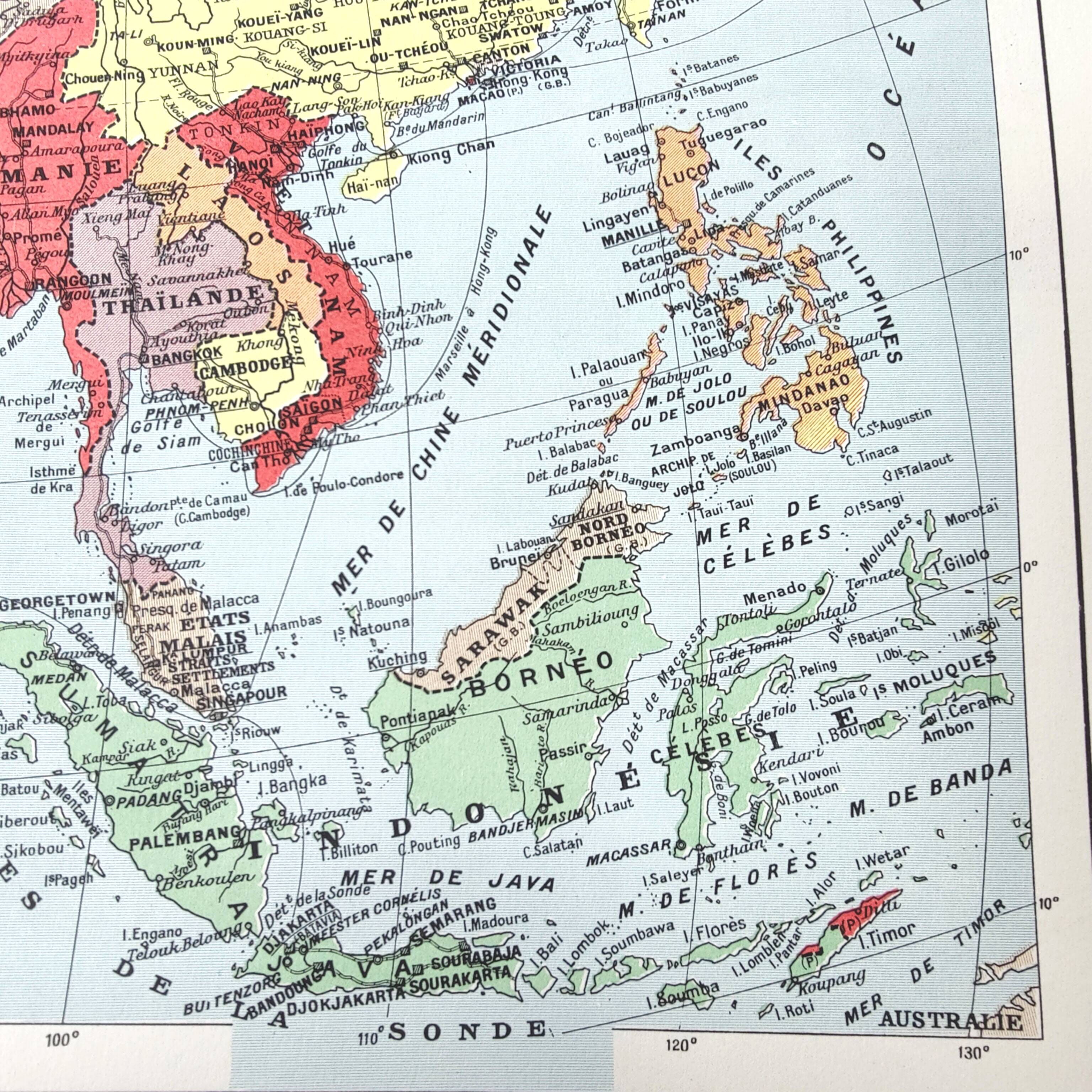Vintage map Asia China Japan India USSR 43x43cm from 1950
