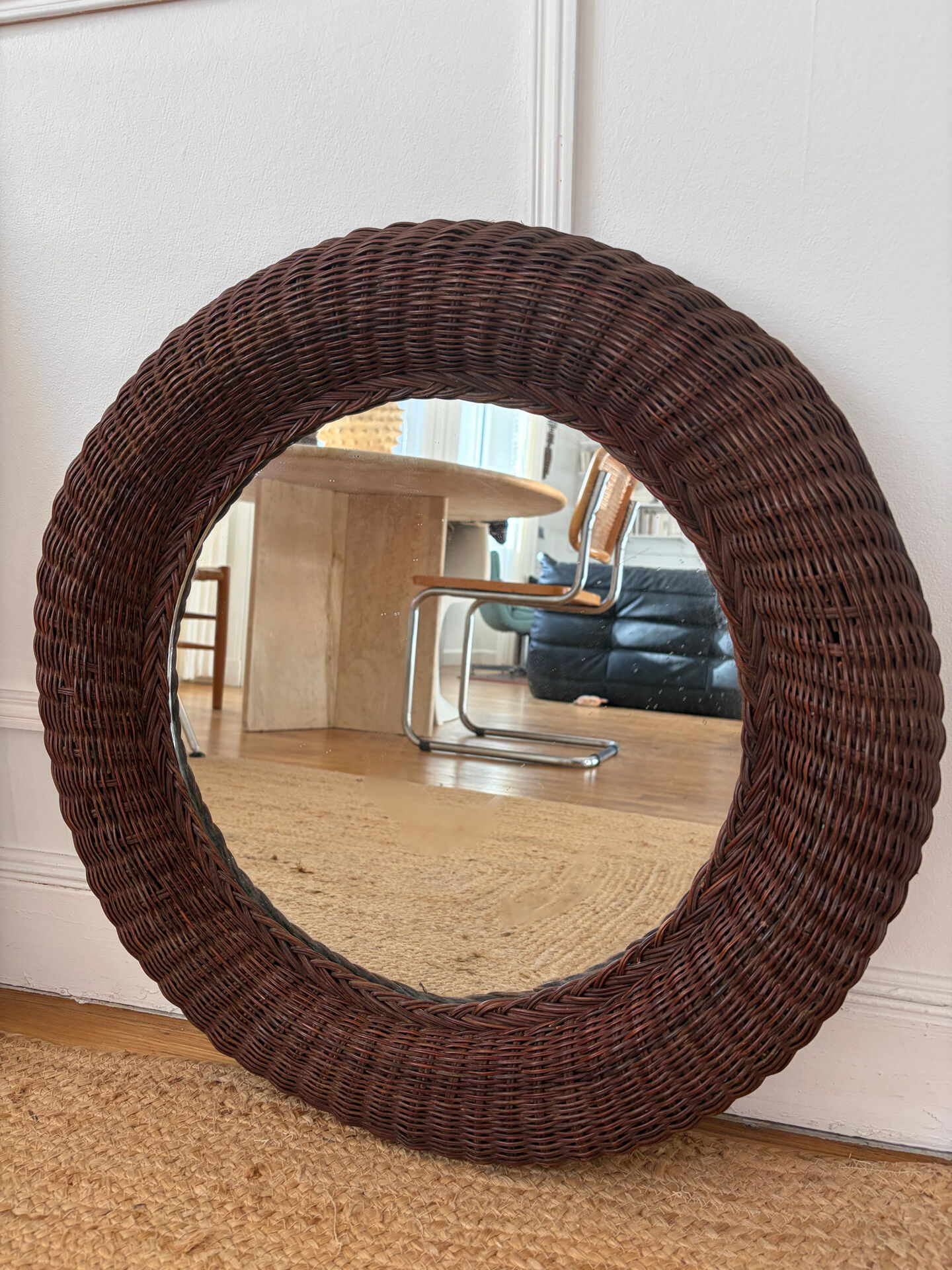 Mid-century wicker and rattan mirror