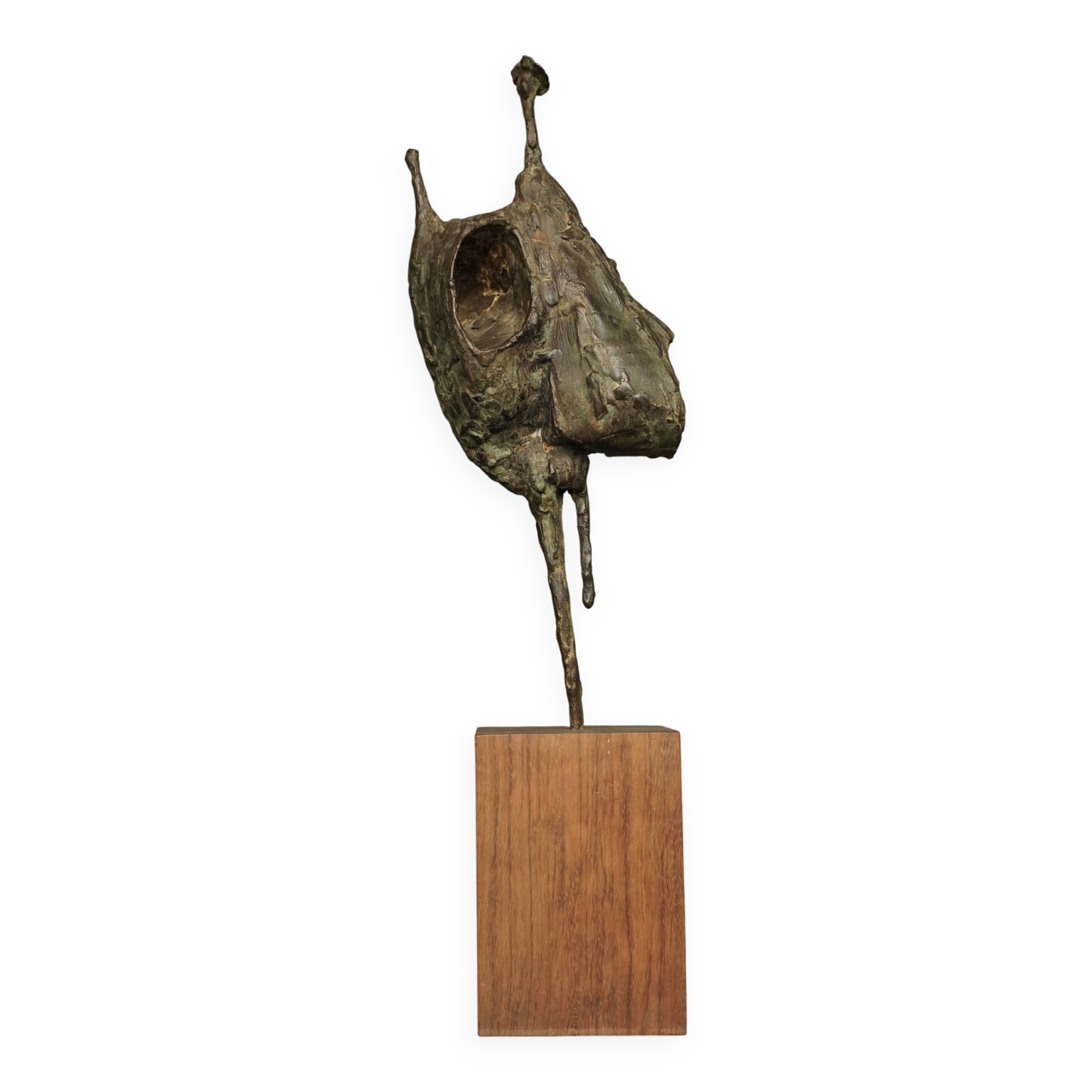 Jetty Homan, Abstract Sculpture, 1970s, Bronze & Teak